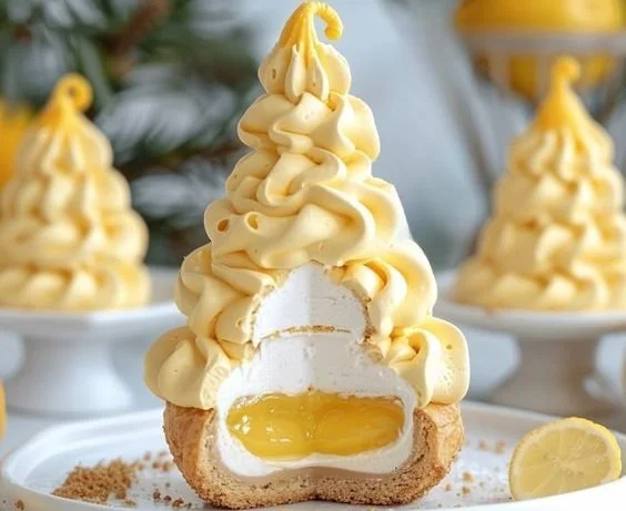 Light choux pastries filled with lemon cream on a plate