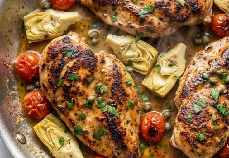 Mediterranean Chicken Skillet with Seven Ingredients, a healthy and easy recipe