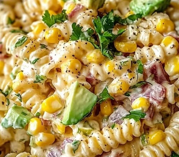 A vibrant bowl of Mexican Street Corn Pasta Salad with fresh ingredients