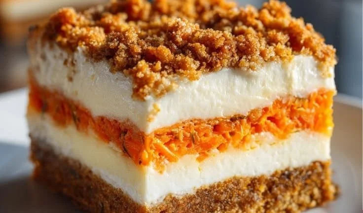 Delicious Minute Carrot Cake Cheesecake Bars with cream cheese frosting