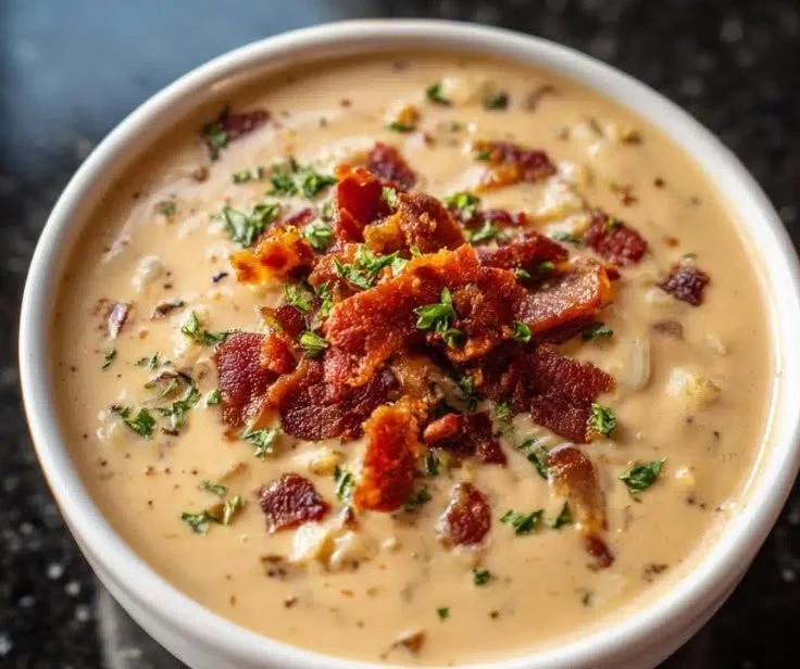 Bowl of creamy white bean soup with Dijon in a rustic setting