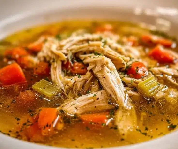 Bowl of Hearty Rustic Farmhouse Chicken Stew with vegetables and herbs