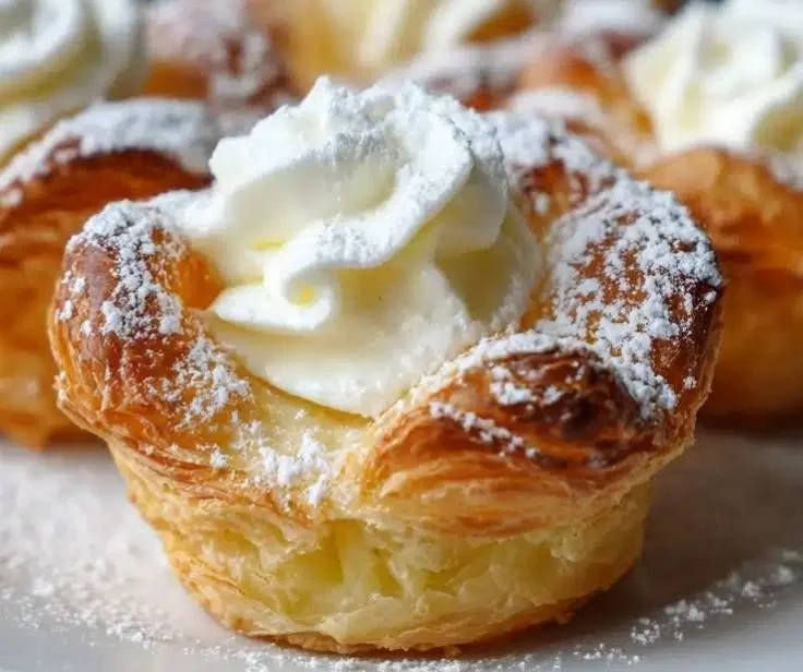 Mini Cream Pastry Cups filled with creamy filling and topped with fresh fruit