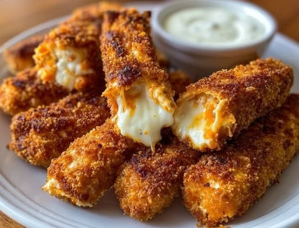 Crispy mozzarella sticks served with marinara sauce