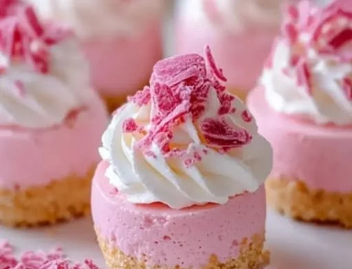 Delicious no-bake pink velvet cheesecake bites on a serving plate