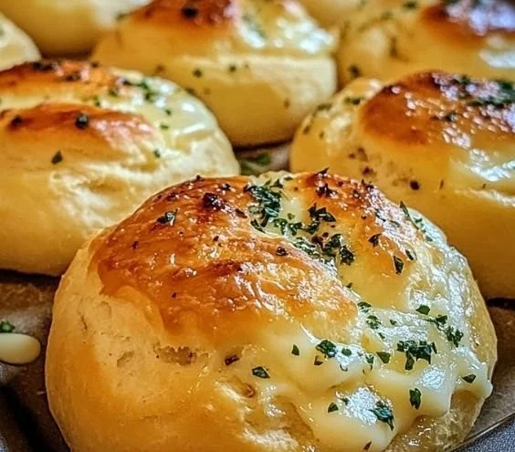 Pillsbury Garlic Butter Cheese Bombs made with biscuit dough and melted cheese