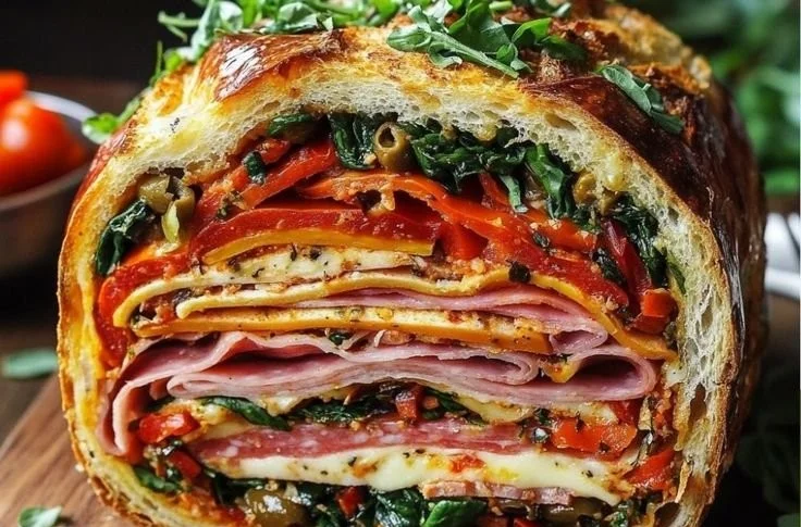 Pressed Italian Picnic Sandwich Loaf ready for a picnic