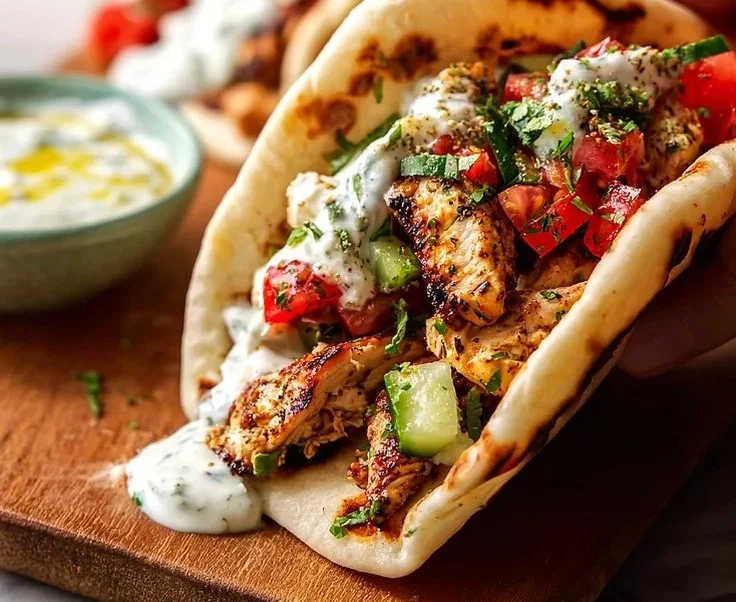 Quick Mediterranean Chicken Tacos with fresh veggies and herbs