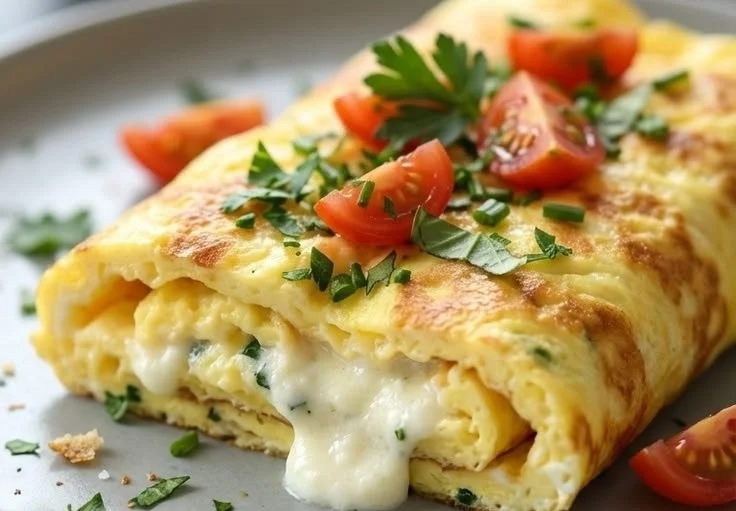 Delicious ricotta herb omelette wraps filled with fresh greens