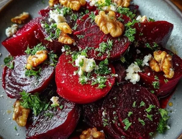 Ruby Red Beet Salad featuring fresh beets and vibrant greens