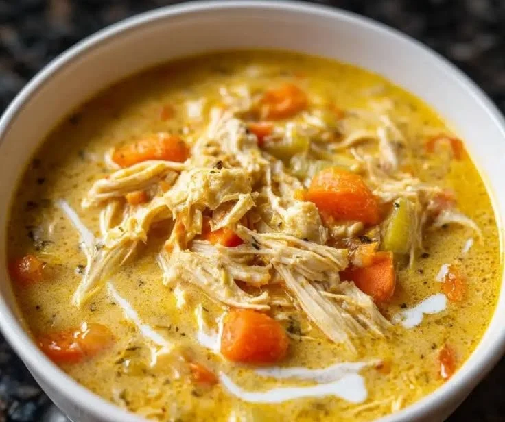 Bowl of Slow Cooker Cream of Chicken Soup with herbs and spices