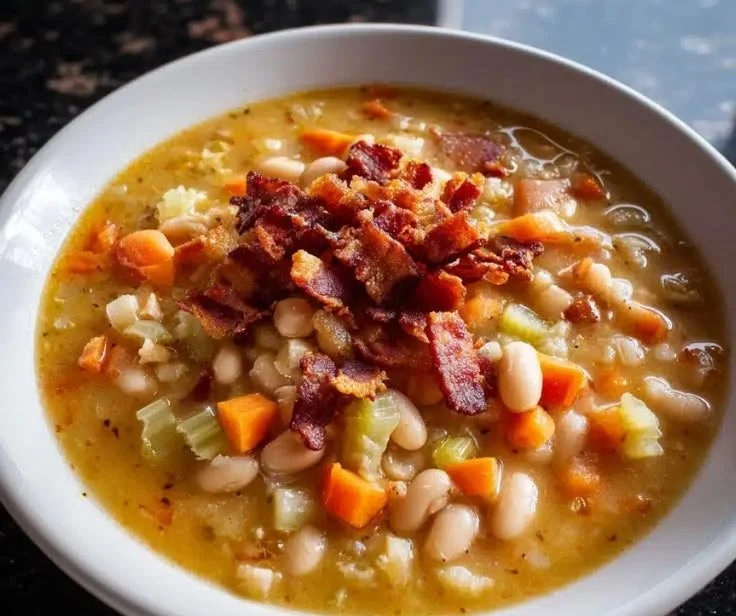 Bowl of smoky navy bean soup showcasing a rustic texture