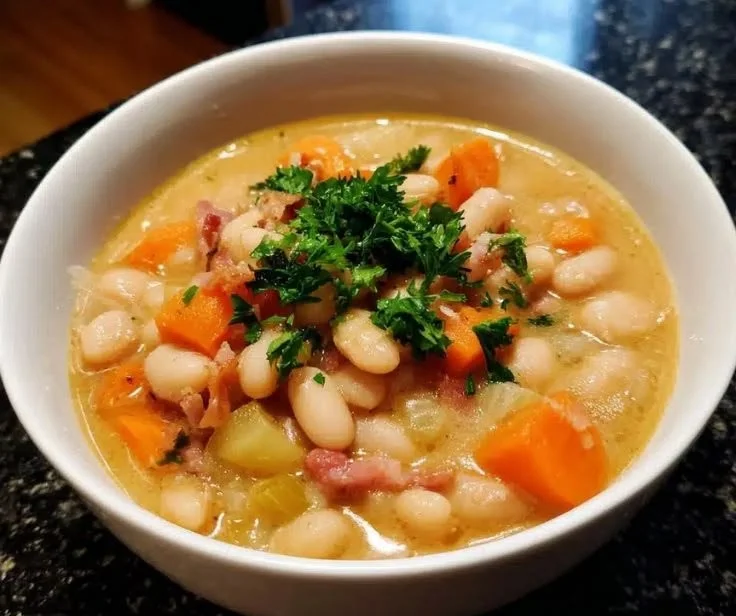 A bowl of hearty bean soup made from scratch, showcasing a warm and inviting dish.