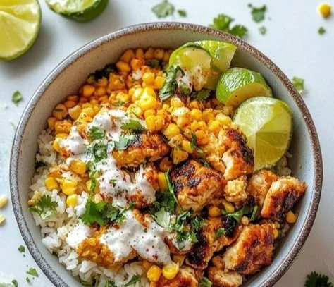 Delicious Street Corn Chicken Rice Bowl with vibrant toppings and flavors