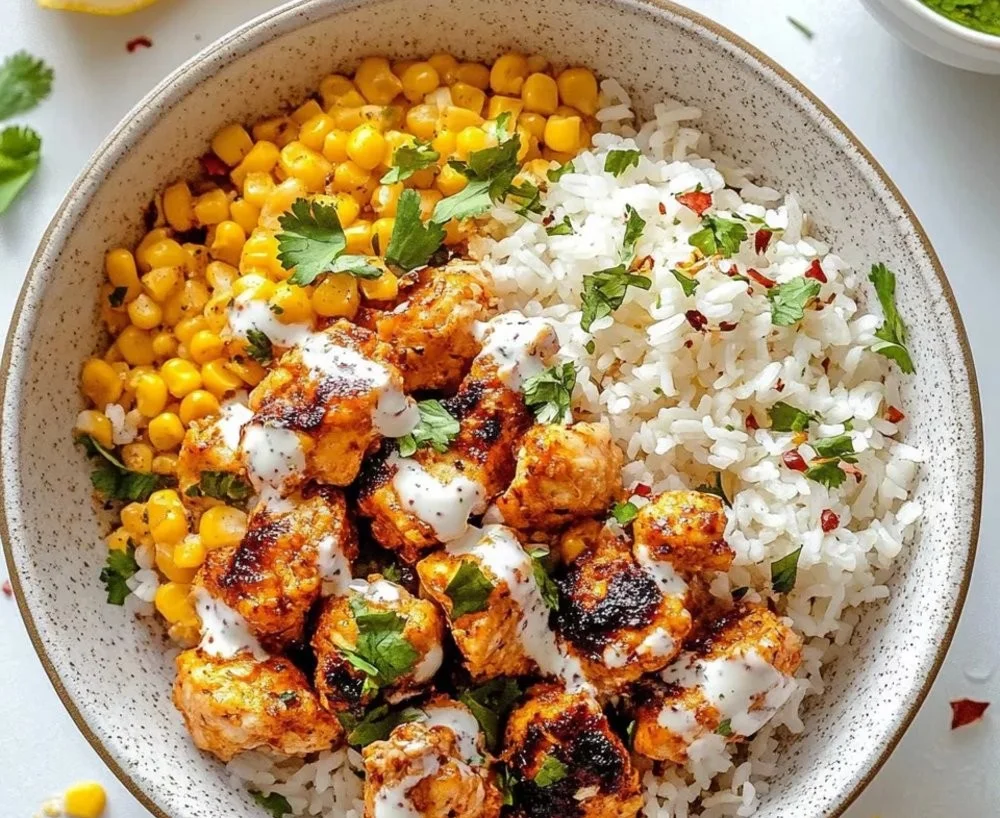 Delicious Street Corn Chicken Rice Bowl with fresh ingredients and vibrant flavors