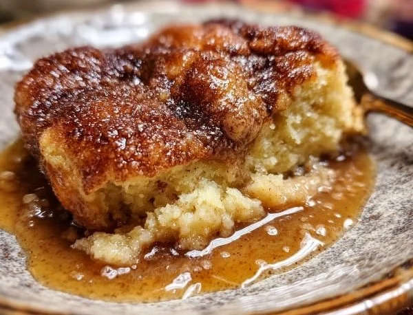 Warm gooey cinnamon snickerdoodle cobbler fresh out of the oven