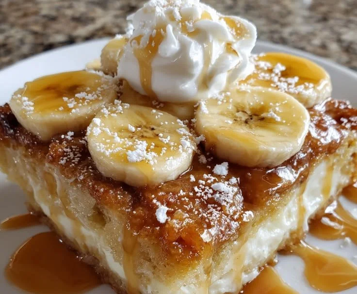 Delicious Banana Cream Cheese Cobbler baked to perfection with a golden crust.