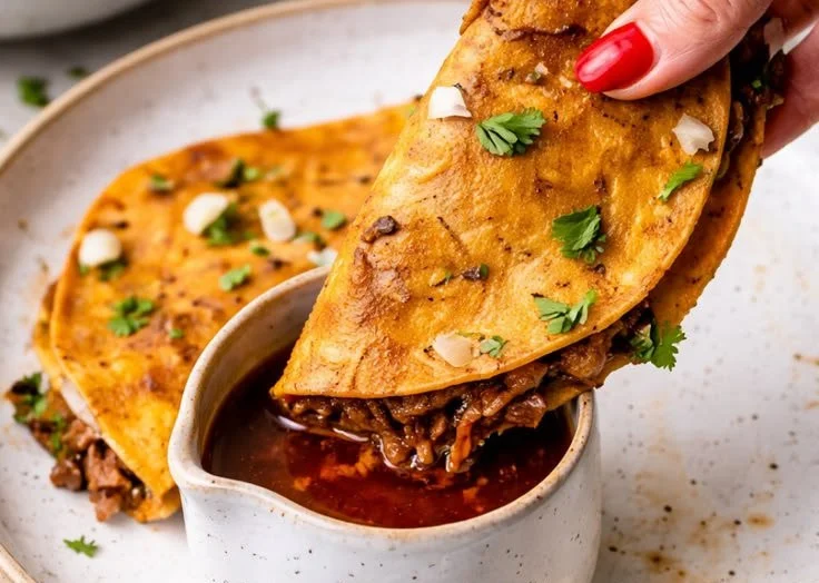 Delicious birria tacos made in a slow cooker with tender beef and rich flavors