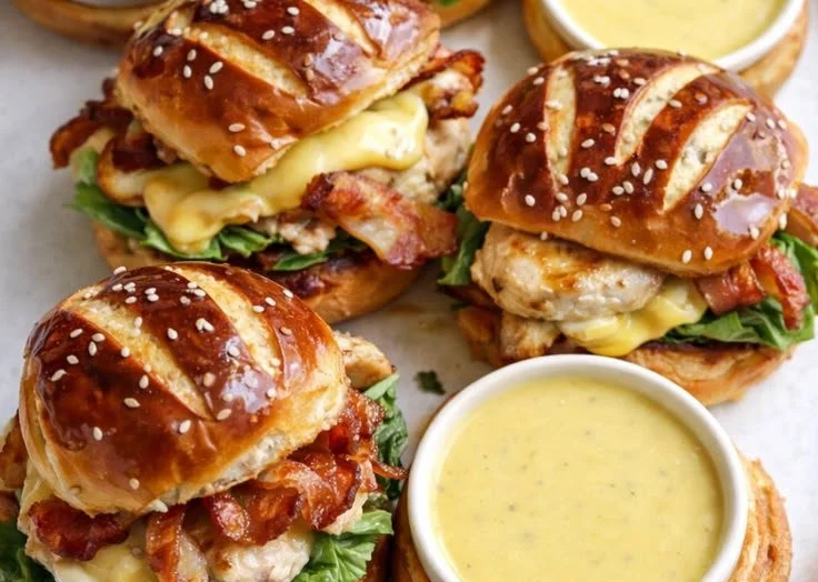 BLT Chicken Sliders with Honey Mustard served on a platter
