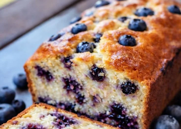 Freshly baked blueberry bread with vibrant berries, perfect for breakfast or snack.