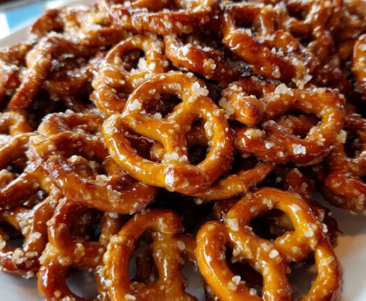 Delicious butter toffee pretzels made by Church Lady, perfect for snacking.