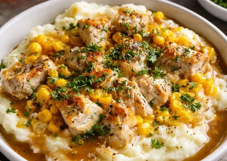 Healthy chicken and sweet potato bowls with vibrant vegetables.