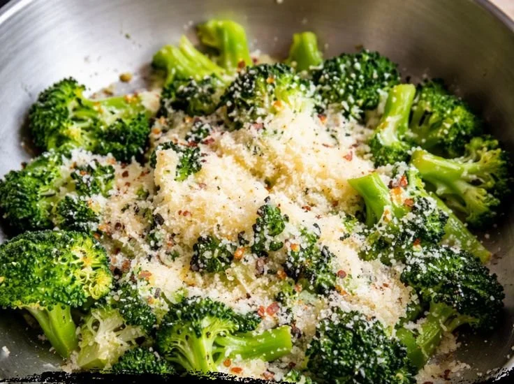 Serving of garlic parmesan broccoli on a plate
