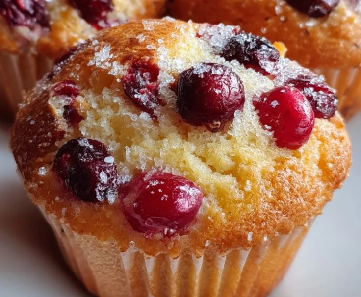 Freshly baked cranberry orange muffins with a golden crust.