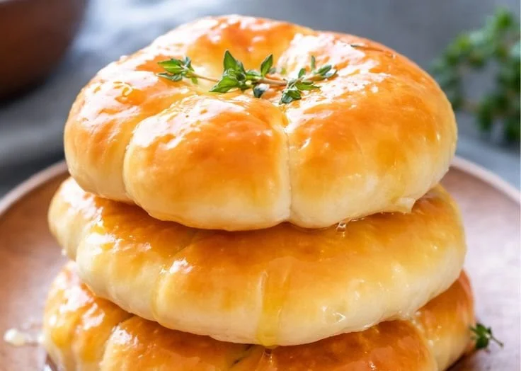 Fluffy cloud bread topped with cottage cheese on a plate.