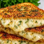 Delicious Garlic Bread Grilled Cheese sandwich on a plate