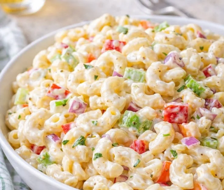 Gordon Ramsay's macaroni salad recipe with fresh ingredients and vibrant colors