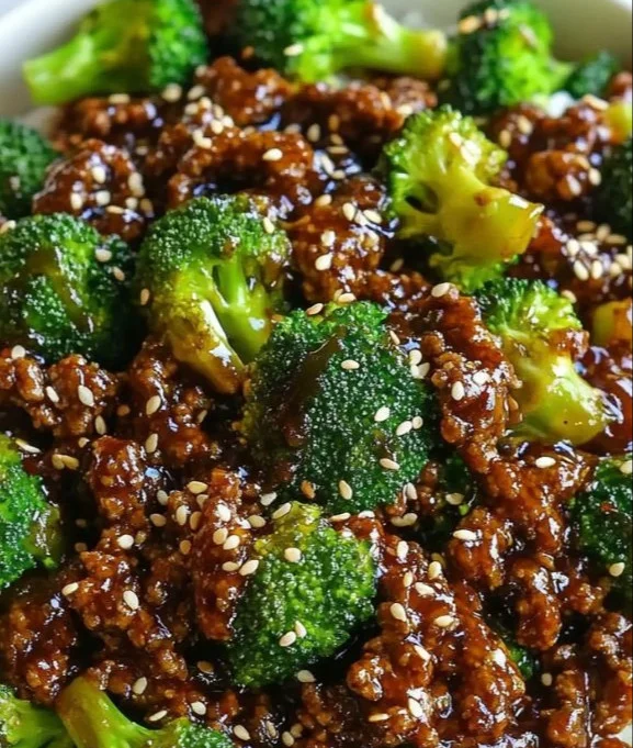 Delicious ground beef and broccoli dish served on a plate