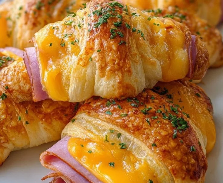 Ham and Cheddar Roll-Ups on a serving plate