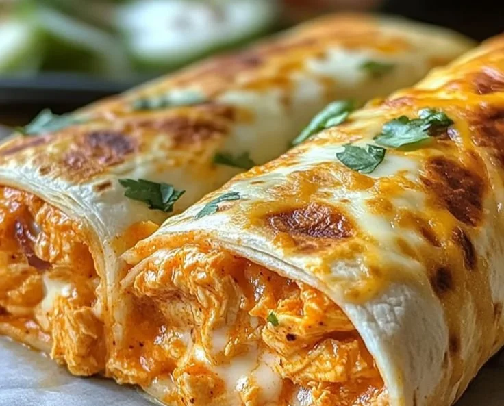 High-protein buffalo chicken burritos with cheesy filling ready to serve