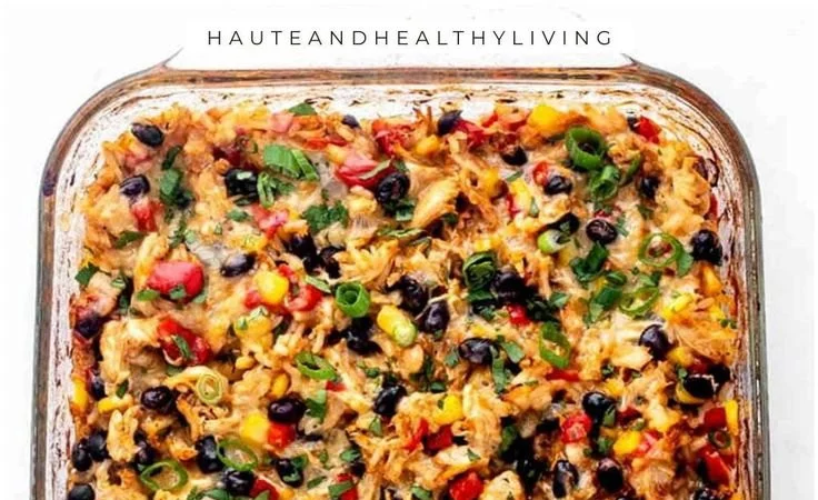 Delicious high-protein burrito casserole baked with layers of flavor and ingredients
