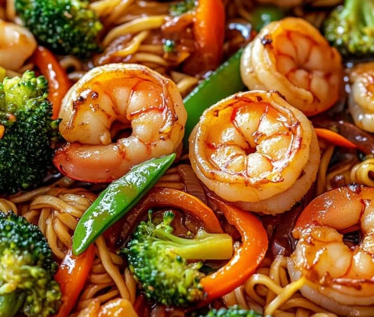 High-protein shrimp stir-fry in a colorful one-pan meal with vegetables