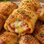 Homemade air fryer pizza rolls freshly cooked and ready to serve.