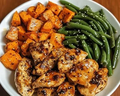 Honey Garlic Chicken recipe with sweet potatoes, perfect for a hearty meal.