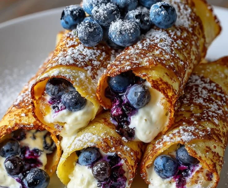 Keto blueberry cream cheese roll-ups on a plate