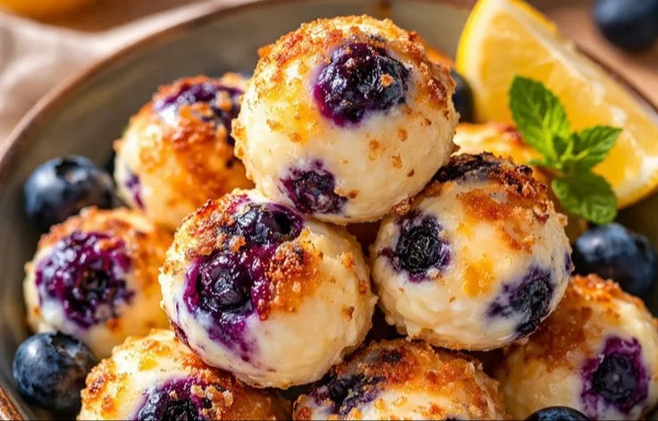 Lemon Blueberry Cottage Cheese Protein Bites on a plate