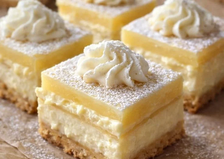 Delicious lemon cream pie bars with a creamy lemon filling and crust