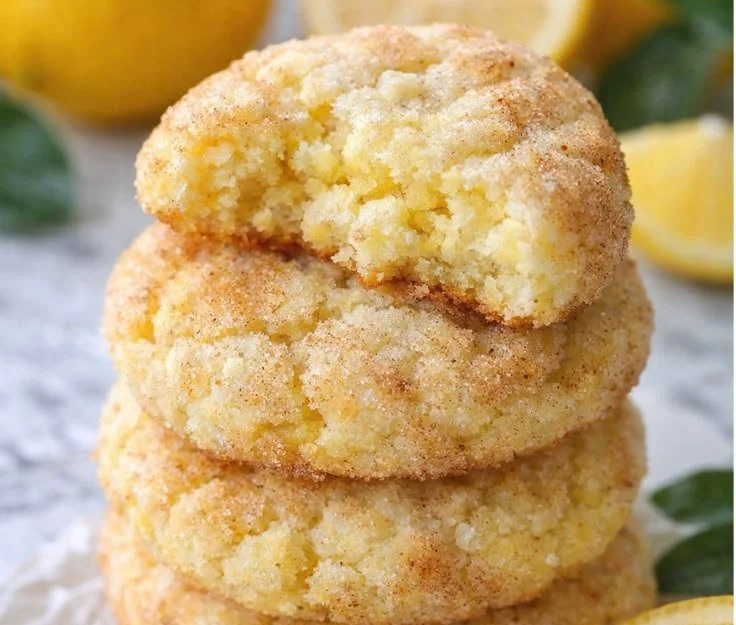 Freshly baked Lemon Snickerdoodles on a cooling rack.