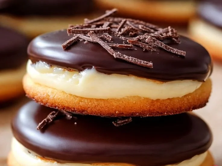 Melt-in-your-mouth Boston Cream Pie Cookies on a white plate