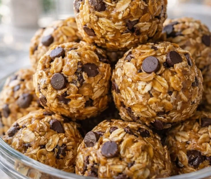 No-bake chocolate peanut butter protein balls on a wooden platter