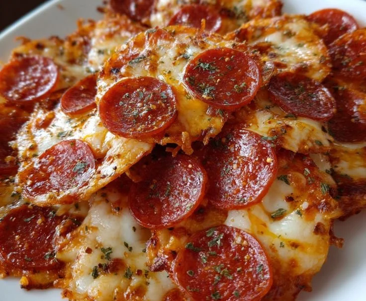 Plate of homemade Pepperoni Cheese Crisps for a tasty snack.