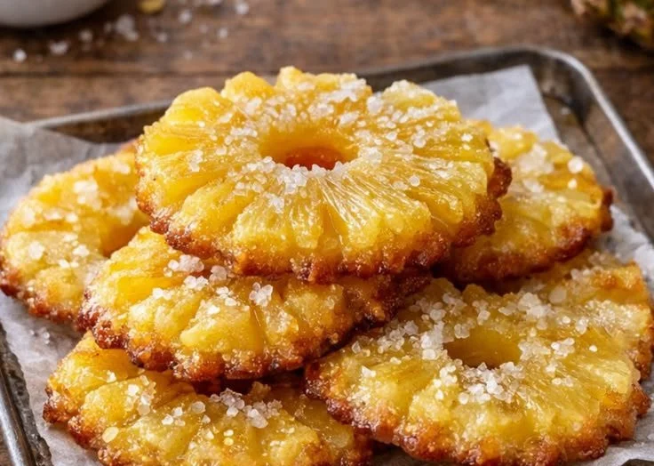 Pineapple upside-down cookies decorated with cherries and pineapple slices.