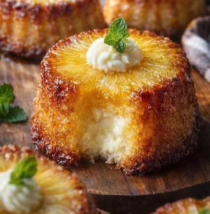 Pineapple upside down mini cakes, a delicious tropical dessert