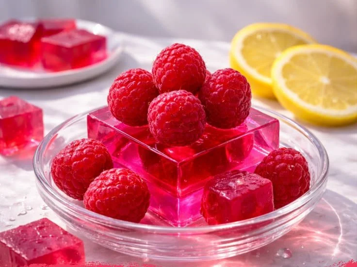 Pink Jello diet dessert recipe with vibrant colors and low-calorie ingredients.