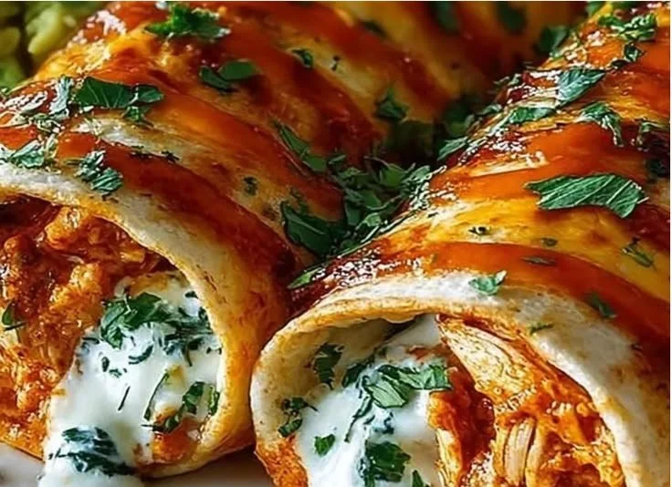 Delicious protein-packed buffalo chicken burritos on a plate
