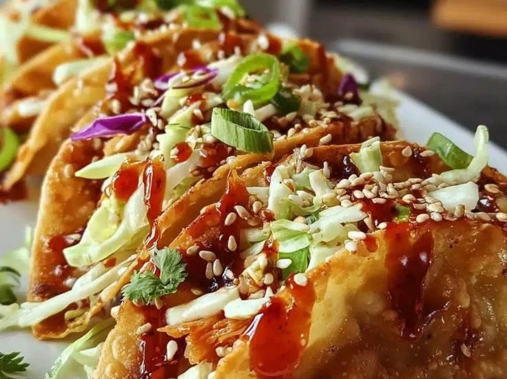 Delicious protein-packed chicken wonton tacos ready to be served